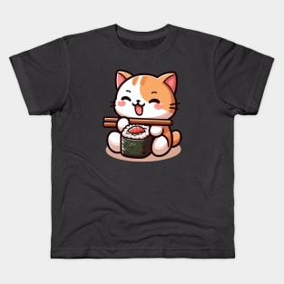 Cute cat eating Sushi Kids T-Shirt